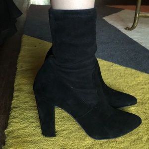 Neiman Marcus Suede Pointed Toe booties
